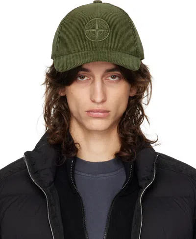 Stone Island Green Organic Cotton Corduroy 800 Cap In V0059 Musk