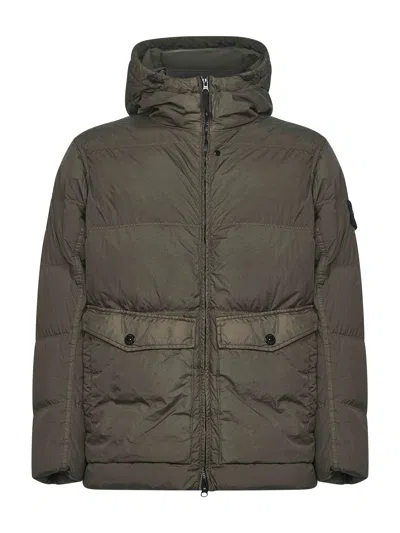 Stone Island Green Recycled Nylon Reps Hooded Down Jacket