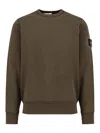 Stone Island Organic Cotton Sweatshirt With Removable Logo Patch In Brown