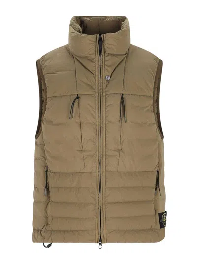 Stone Island Green Vest With Pockets In Brown
