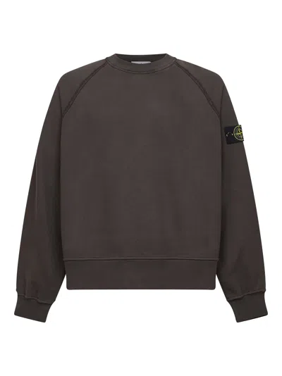 STONE ISLAND GREY BRUSHED ORGANIC COTTON CREWNECK SWEATSHIRT