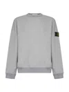 Stone Island Men Grey Ribbed Knit Crewneck Sweater With Logo Patch On The Sleeve In Wool Man In Gray