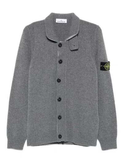 STONE ISLAND GREY BUTTON-UP JUMPER