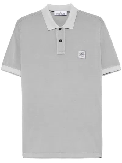 Stone Island Grey Cotton Polo With Short Sleeves