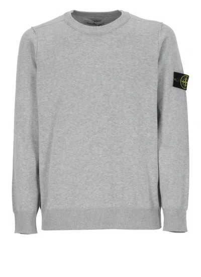 STONE ISLAND GREY COTTON SWEATER WITH LOGO