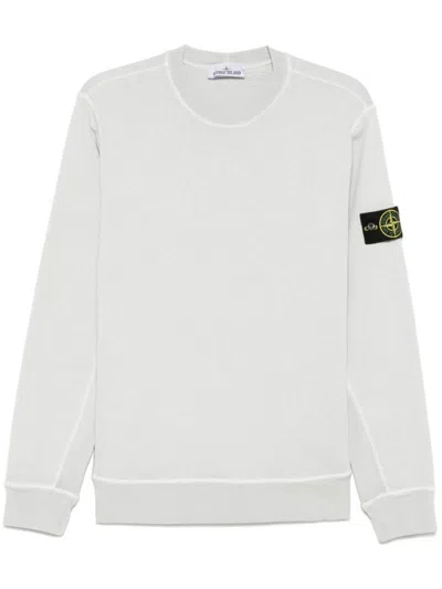 Stone Island Grey Cotton Sweatshirt With Iconic Logo Patch In White
