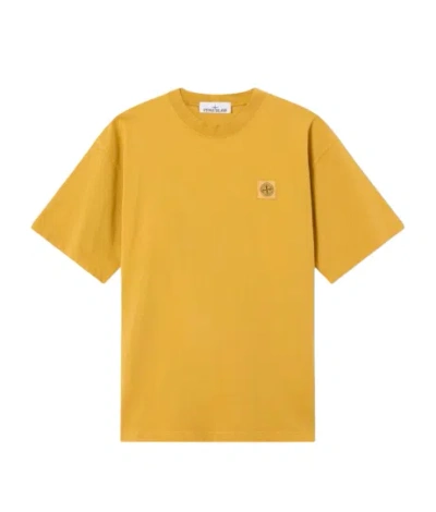Stone Island Grey Crew Neck Logo Tshirt In Gold