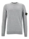 Stone Island Lightweight Wool Crew Neck Sweater With Raglan Sleeves Clothing In Gray