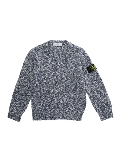 STONE ISLAND GREY CREWNECK SWEATER WITH LOGO PATCH ON THE SLEEVE IN COTTON BLEND BOY