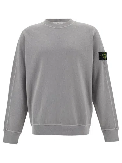 Stone Island Grey Crewneck Sweatshirt With Logo Patch In Cotton Man