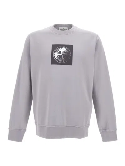 Stone Island Grey Crewneck Sweatshirt With Logo Print In Cotton Man