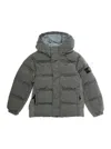 Stone Island Grey Down Jacket With Fixed Hood And Logo Patch On The Sleeve In Tech Fabric Boy In Gray
