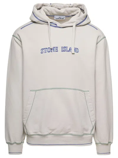 STONE ISLAND GREY HOODIE WITH CONTRASTING LOGO EMBROIDERY IN COTTON MAN