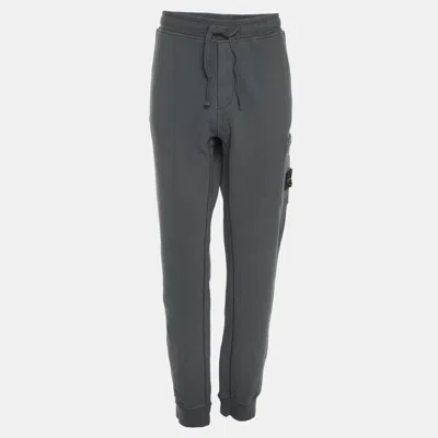 Pre-owned Stone Island Grey Jersey Logo Patch Jogger Pants Xl In Gray