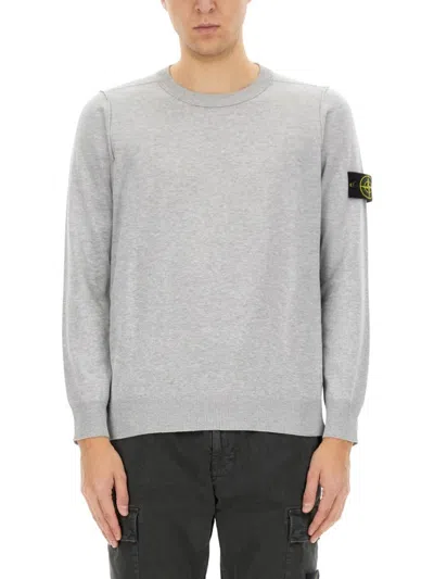 Stone Island Grey Jersey With Subtle Logo Patch In Gray