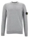 Stone Island Lightweight Wool Crew Neck Sweater With Raglan Sleeves Clothing In Gray