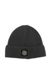 Stone Island Full Rib Rws Wool Beanie With Compass Logo Patch In Gray