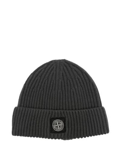 Stone Island Grey Logo Beanie Hat In Gray