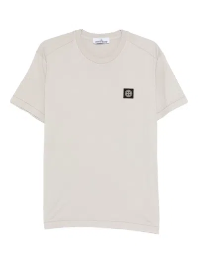 Stone Island Grey Logo Patch Cotton T-shirt In Gray