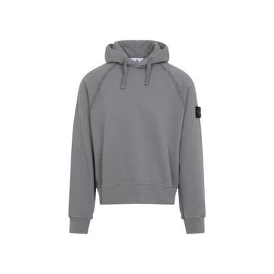 STONE ISLAND GREY LOGO-PATCH HOODIE