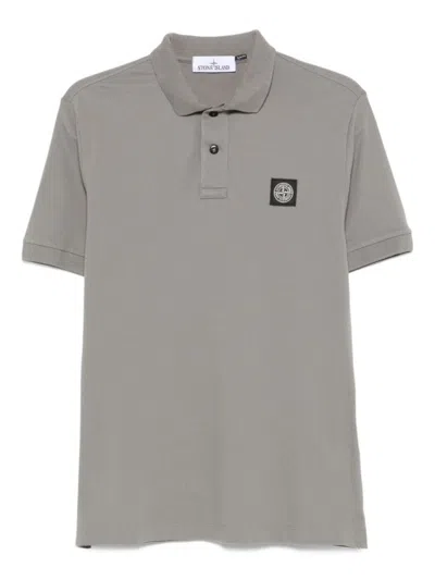 Stone Island Grey Logo Print Polo In Gray
