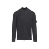 Stone Island Ribbed Zip-up Sweater With High Collar In Gray