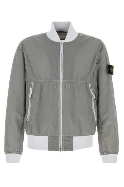 STONE ISLAND GREY NYLON BOMBER JACKET