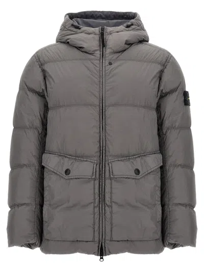 Stone Island Short Nylon Down Parka In Gray