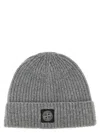 Stone Island Grey Ribbed Textured Beanie Hat In Gray