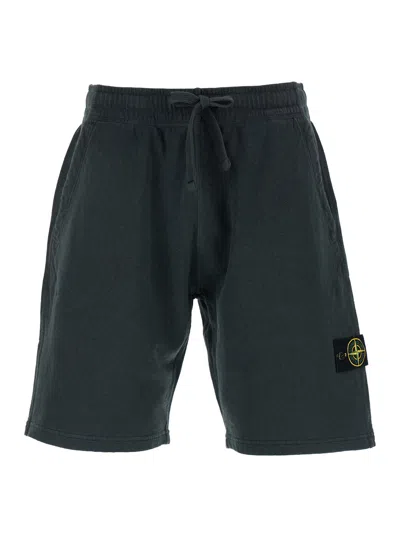 Stone Island Grey Shorts With Elastic Drawstring Waist And Logo Patch On The Front In Cotton Man