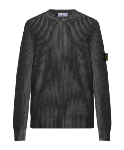 Stone Island Grey Sweater With Logo In Black
