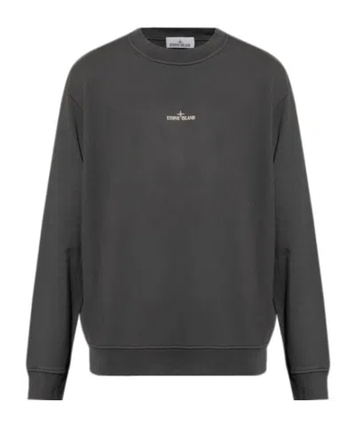 Stone Island Grey Sweatshirt With Logo In Black