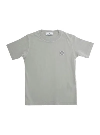 Stone Island Kids' Grey T-shirt With Round Neck And Logo Patch On The Front In Cotton Boy In Gray