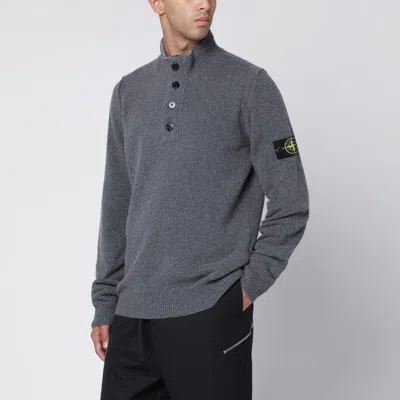 Stone Island Grey Wool Blend Sweater With Buttons In Gray