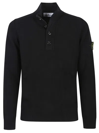 Stone Island Half Botton Sweater In Black