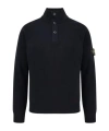 Stone Island High Collar Pullover With Buttoned Placket And Logo Patch