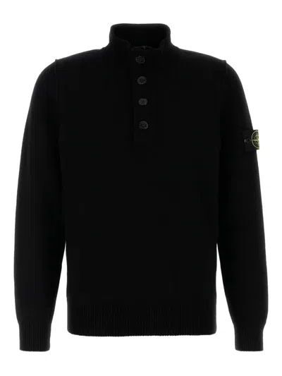 Stone Island Half-button Standing-collar Sweater In Black