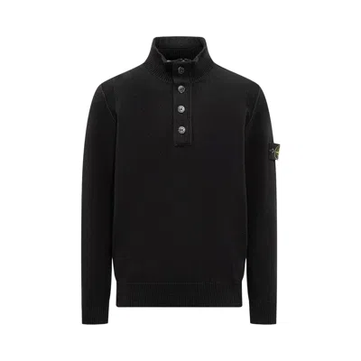 Pre-owned Stone Island Half Button Up Knit Sweater 'black' | Men's Size Xl