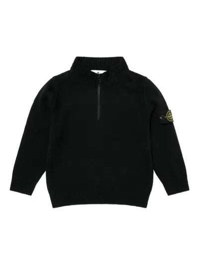 Stone Island Kids' Half-zip Logo-patch Jumper In Black