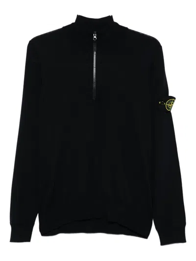 Stone Island Half-zip Logo-patch Sweater In Black