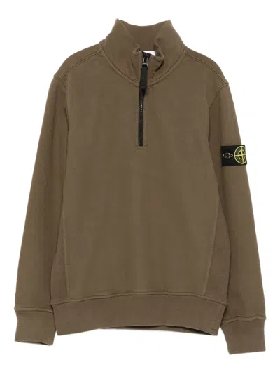 Stone Island Kids' Half-zip Logo-patch Sweatshirt In Brown