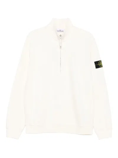 Stone Island Half-zip Logo-patch Sweatshirt In White