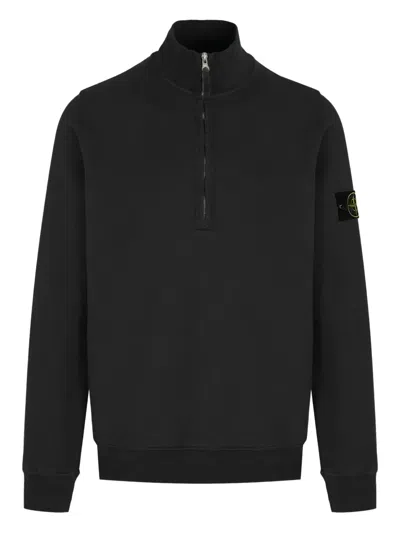 Stone Island Half-zip Patch Sweatshirt In Black