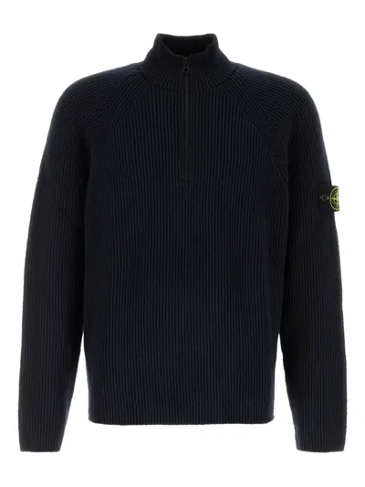 Stone Island Half-zip Ribbed Sweater In Black