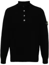 Stone Island High Collar Pullover With Buttoned Placket And Logo Patch In Black