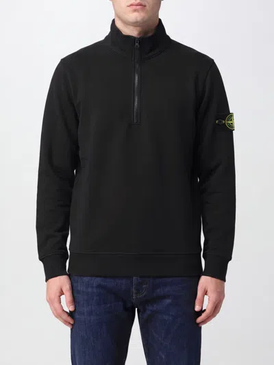 Stone Island Half-zip Cotton Roll Neck Sweatshirt With Compass Logo In Black