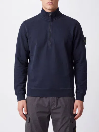 Stone Island Half-zip Cotton Turtleneck Sweatshirt With Compass Logo Patch In Blue