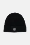 Stone Island Light Wool Knitted Beanie With Compass Patch In Black