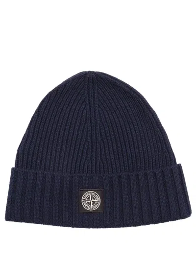 Stone Island Kids Beanie With Rws Finish In Blue