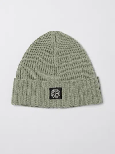 Stone Island Junior Logo Patch Ribbed Beanie In Green